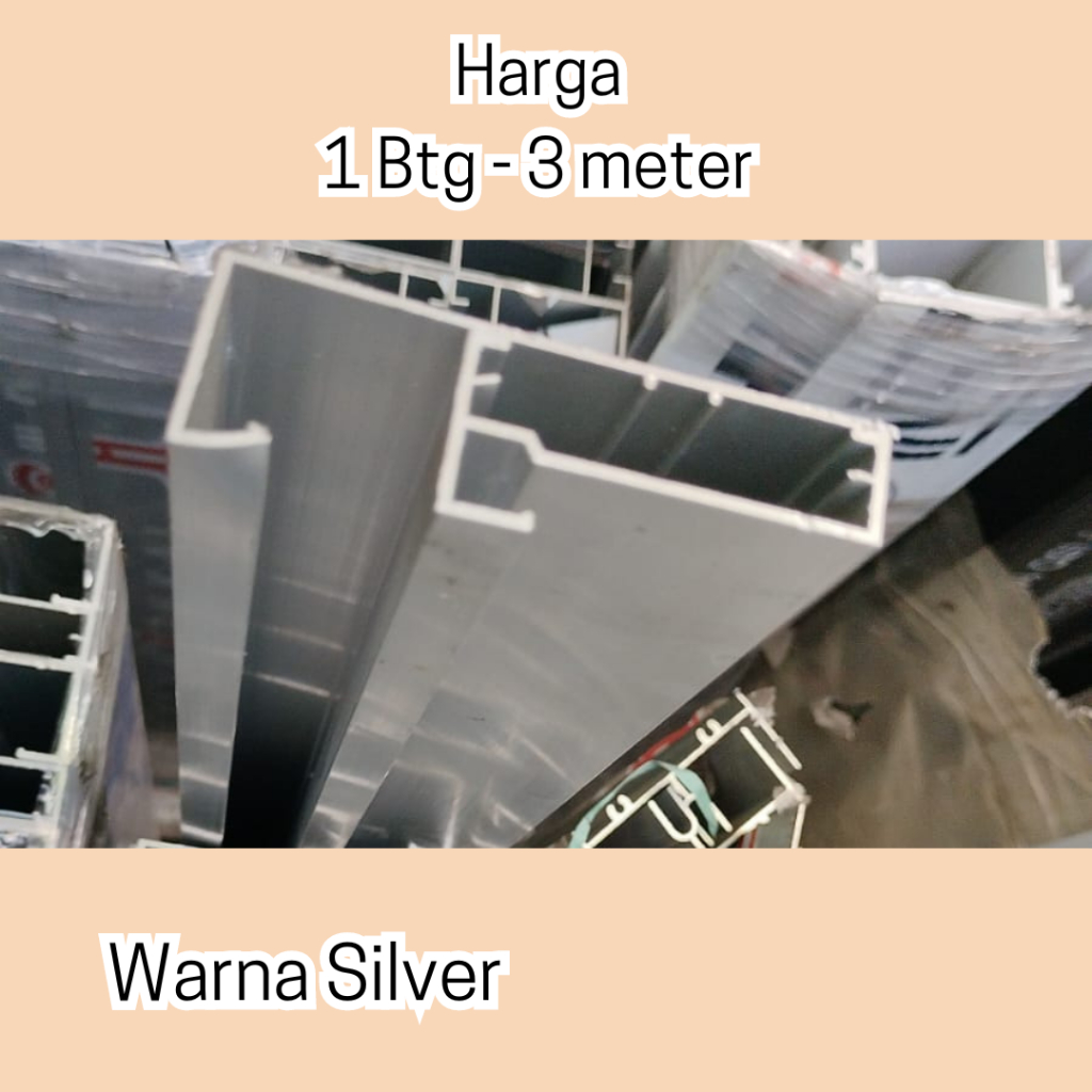 FRAME Aluminium SILVER Handle Kaca Pintu Lemari Kitchen Profil 3 meter