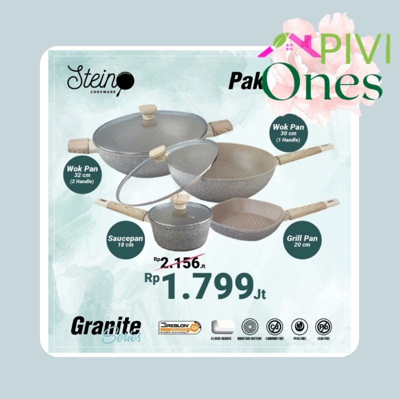 STEIN Stein Cookware Paket Onyx Series (4 in 1 Granite Series Wok German) Wok Pan Grill Pan Sauce Pa