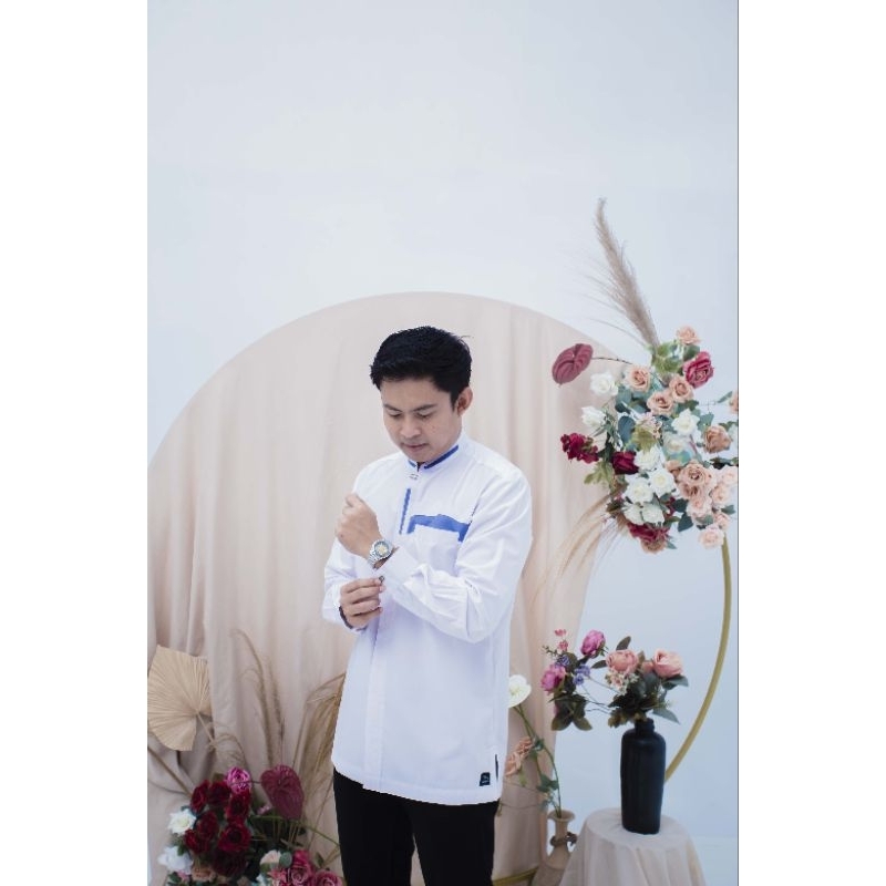MAHESH BAJU KOKO 0222 PRIA MANSET PUTIH KATUN SULTAN / BAJU LEBARAN