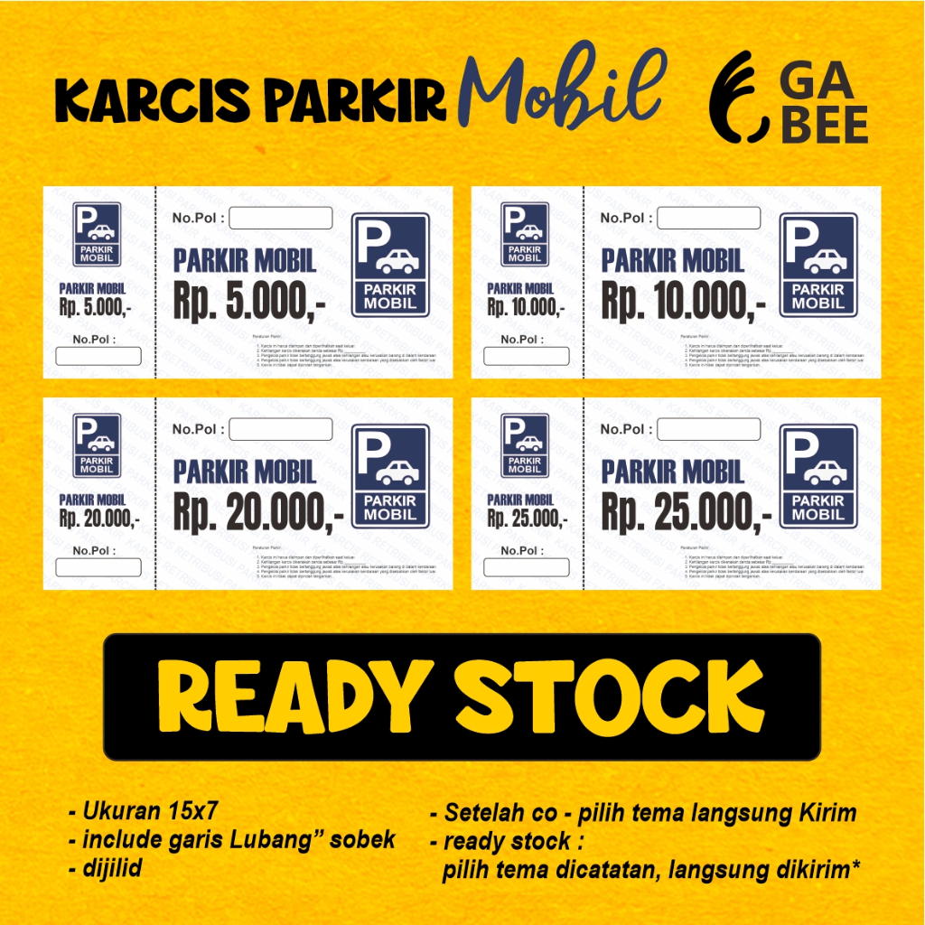 KARCIS PARKIR / KARCIS RETRIBUSI PARKIR / PARKIR MOBIL / TANPA MINIMAL ORDER