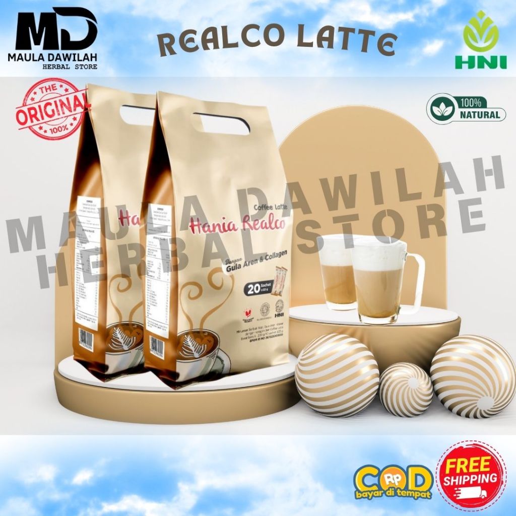 REALCO LATTE - MINUMAN SERBUK KOPI DENGAN GULA AREN DAN KOLAGEN | HNI HPAI ORIGINAL BPOM