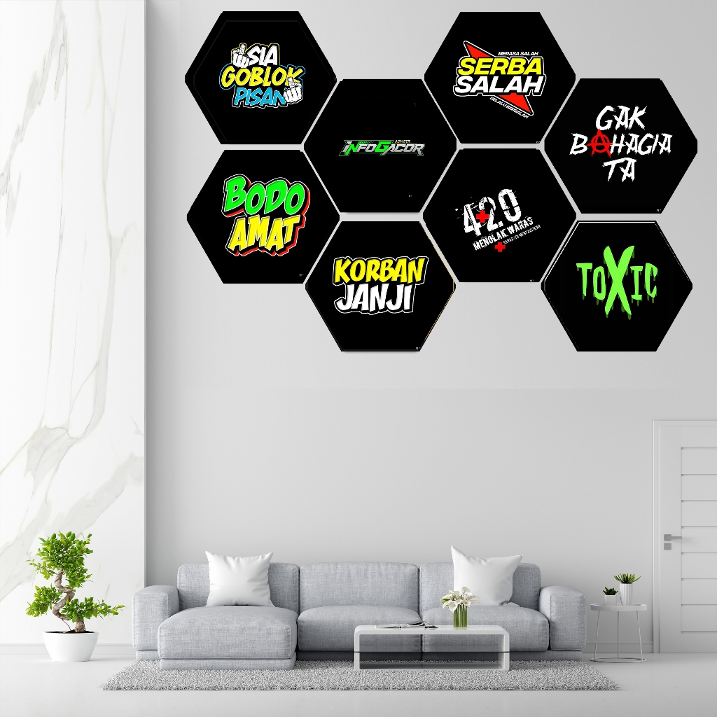 Hiasan dinding kamar Quotes Design Hexagonal Walldecor | Dekorasi kamar aesthetic [WF116] Wall Art D