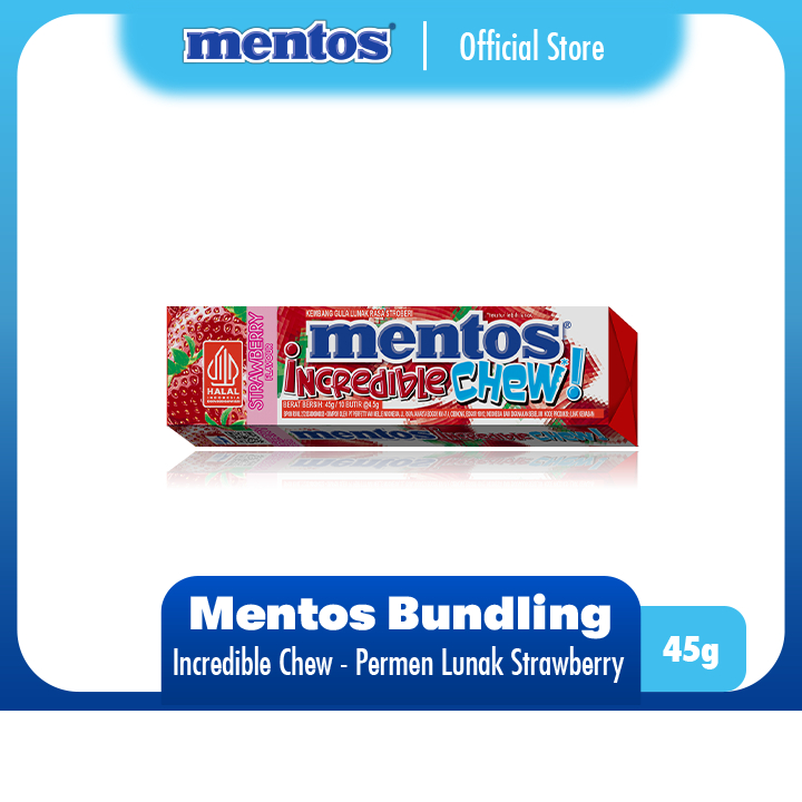 

Mentos Incredible Chew Strawberry 45g - Permen Karet Rasa Stroberi (1 stick)