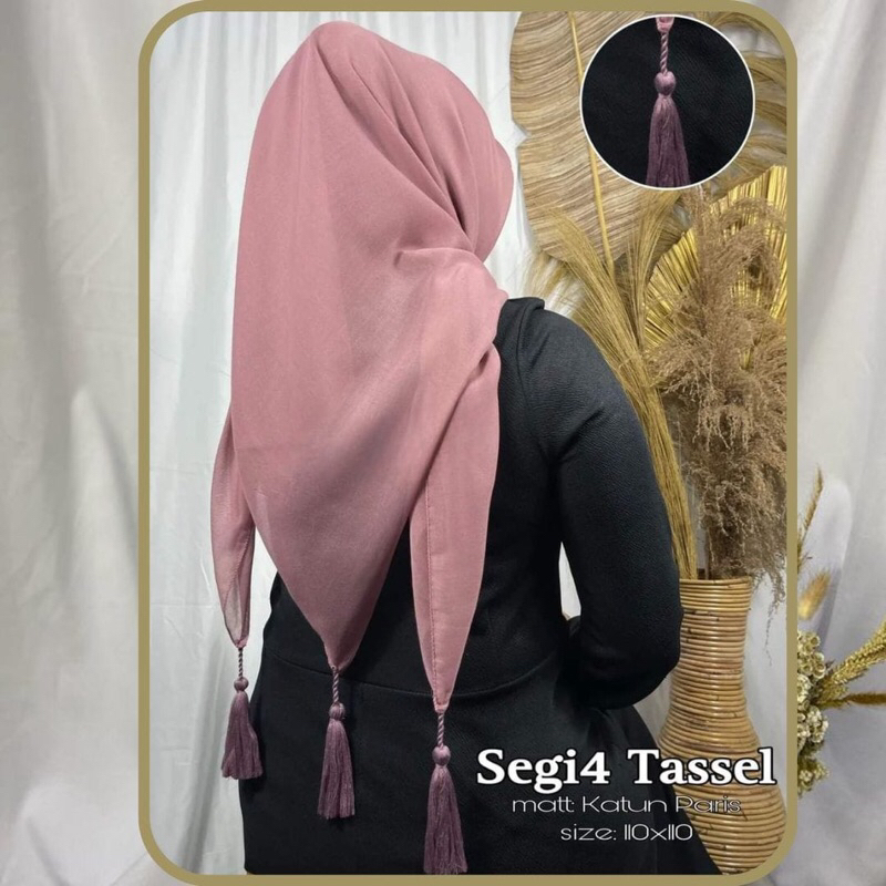 Hijab segi empat paris jadul tasel polos/kerudung segi empat paris jadul tasel premium/segi empat pa