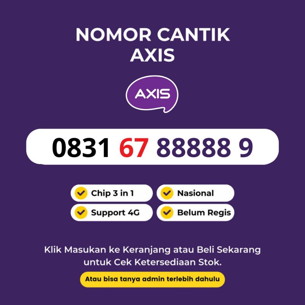 Nomor Cantik Axis Seri Panca 8 Murah dan Rapi - Kartu Perdana Axis Panca 8 Murah dan Rapi Support 4G