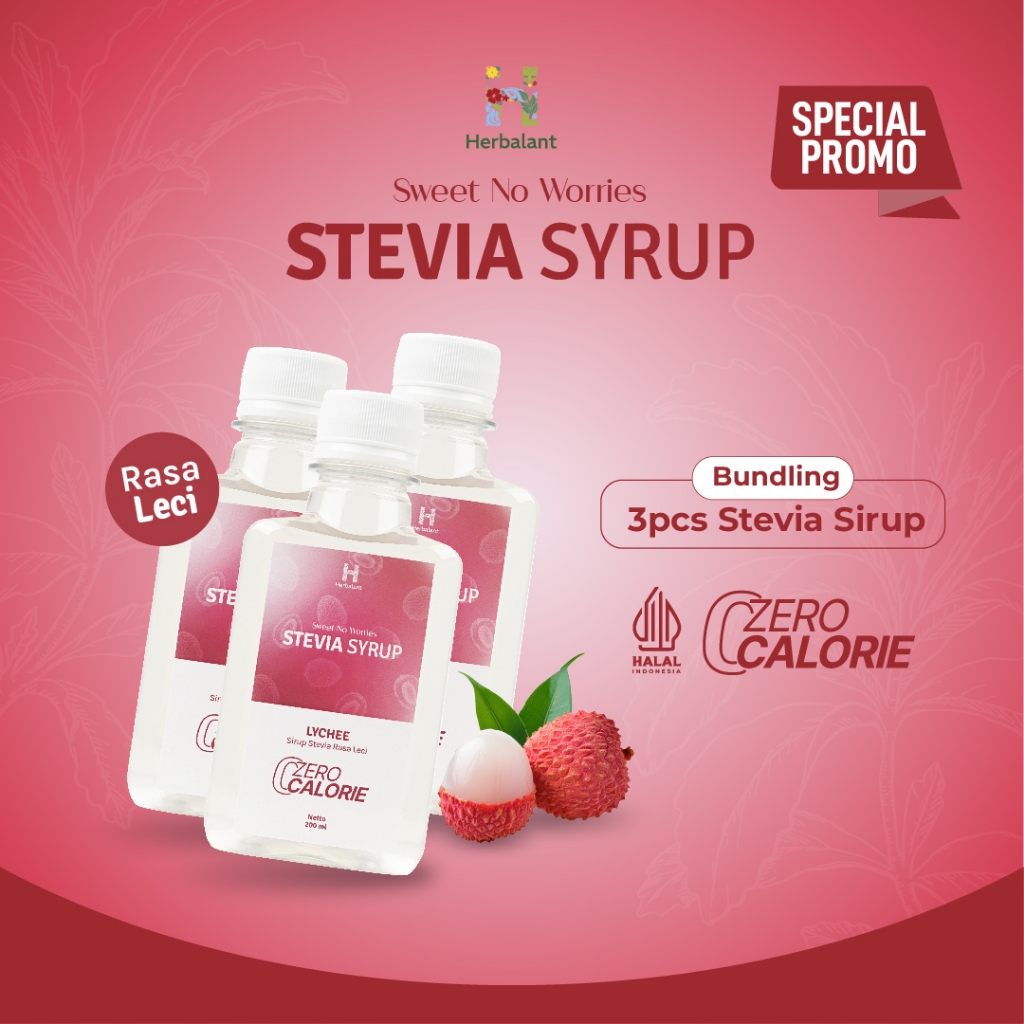 

Paket 3 Botol Stevia Sirup Pemanis Alami Bebas Gula Cocok Untuk Minuman Diet Rasa Buah Lychee 200 ml