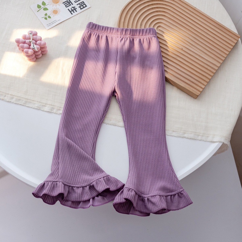 LR2 Celana panjang anak cutbray lebar ruffle warna ungu