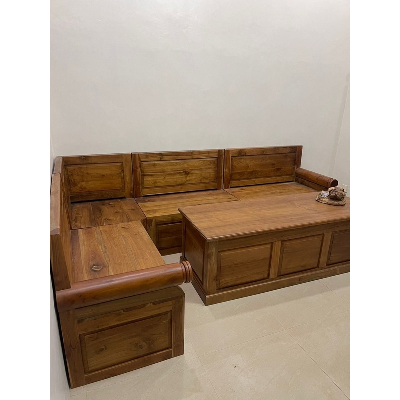 Meja Kursi Letter L ASLI KAYU JATI