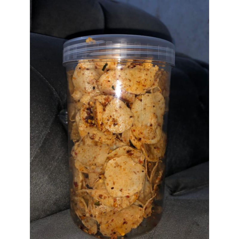 

Keripik Basreng Pedas Gurih daun jeruk 300gram kemasan toples