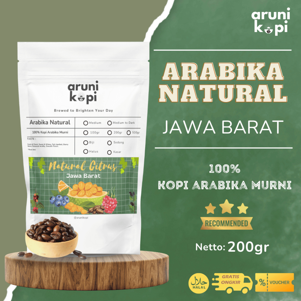 

Kopi Arabika Natural Jawa Barat 200gr - Single Origin Kopi Premium | Roasted for Espresso Arunikopi
