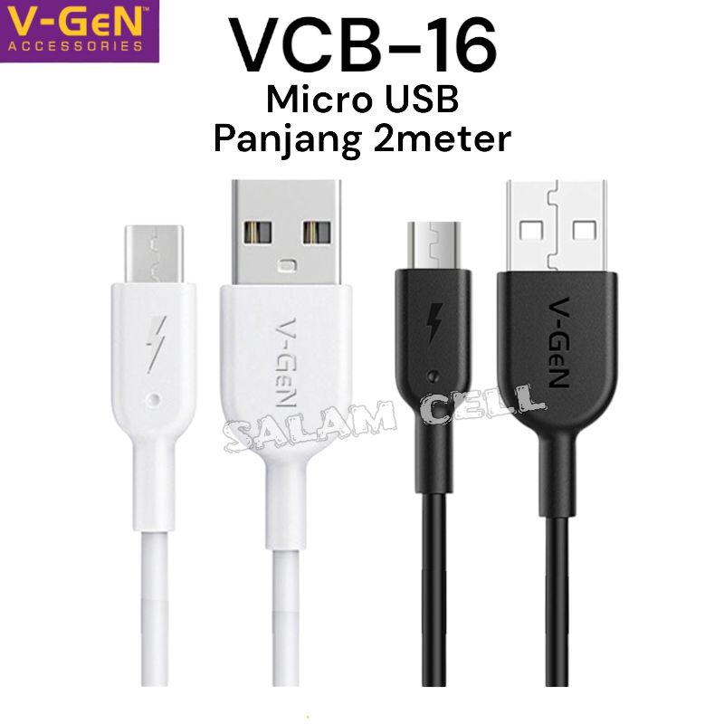 Kabel Data Micro Usb V-GEN VCB-16 2,4A Panjang 2 Meter Quick Charge Original Vgen Vcb 16