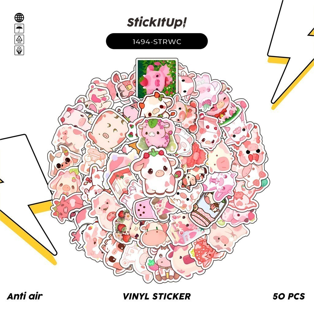 

COD✨ 100 Pcs Stiker Pack Strawberry Cow Lucu Aesthetic Vynil Waterproof untuk Freebies Sticker Buku Journal Casing HP Laptop