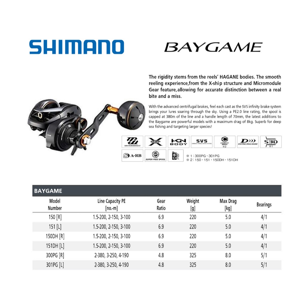 Shimano Bay Game 150 151 300 301 BC Baitcasting Reel Pancing