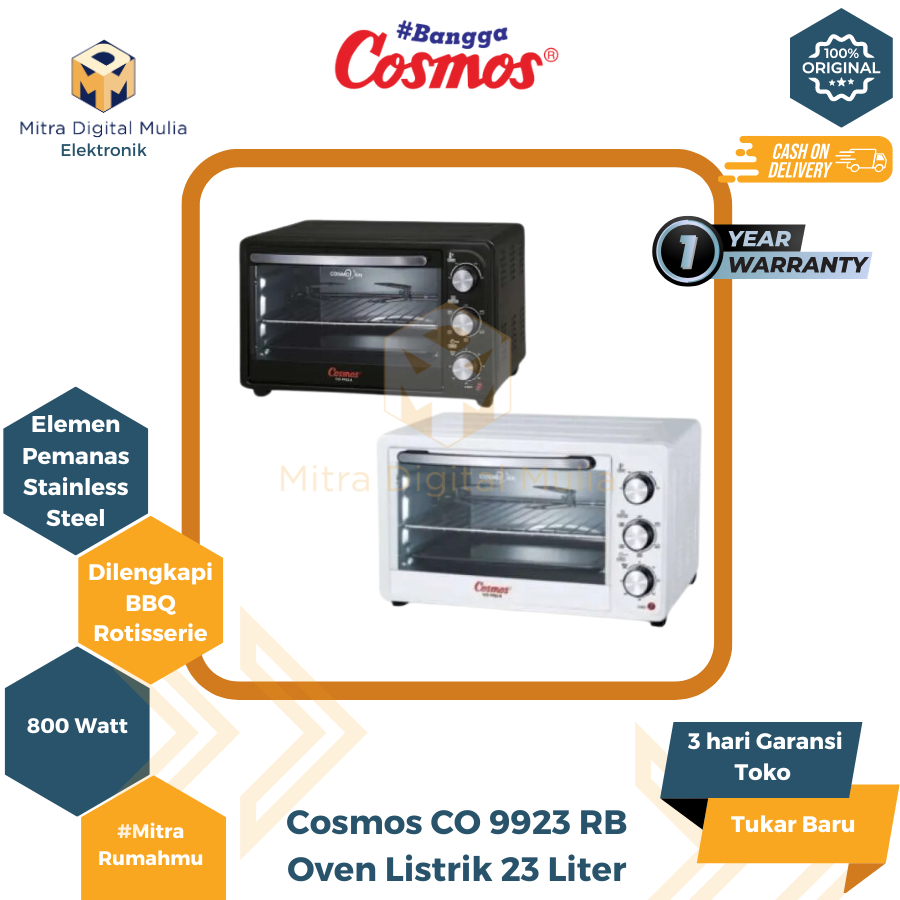 Cosmos CO9923RB Oven Listrik BBQ Rotisserie 23 Liter 6 Pilihan Elemen Pemanas Stainless Steel Knob A