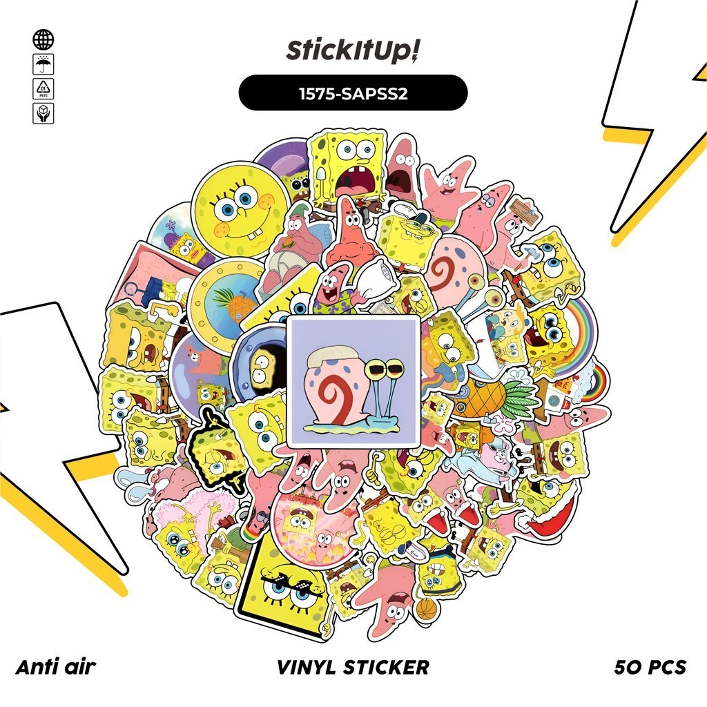 

COD✨ 100 Pcs Stiker Pack Spongebob and Patrick Sponbob / Spongebob squarepants Lucu Aesthetic Vynil Waterproof untuk Freebies Sticker Buku Journal Casing HP Laptop