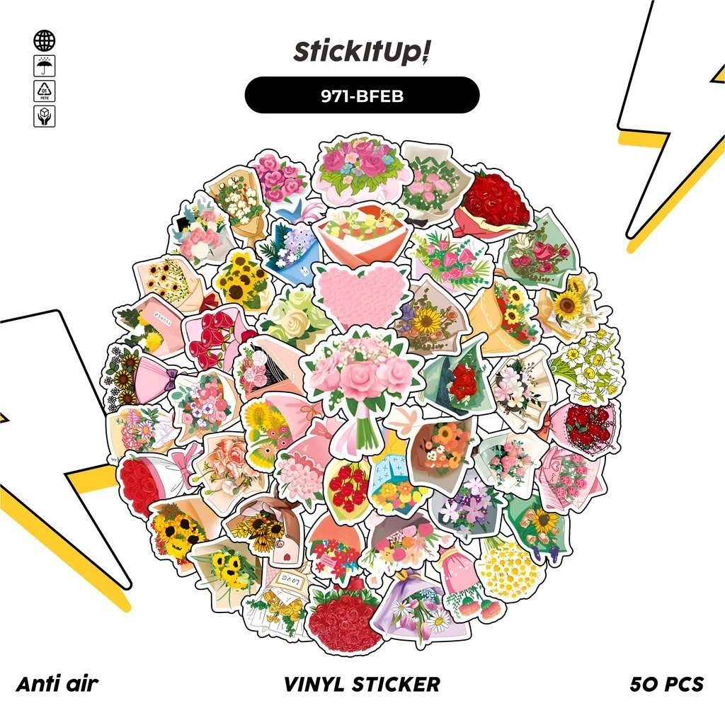 COD✨ 100 Pcs Stiker Pack Buket Bunga Lucu Aesthetic Vynil Waterproof untuk Freebies Sticker Buku Jou