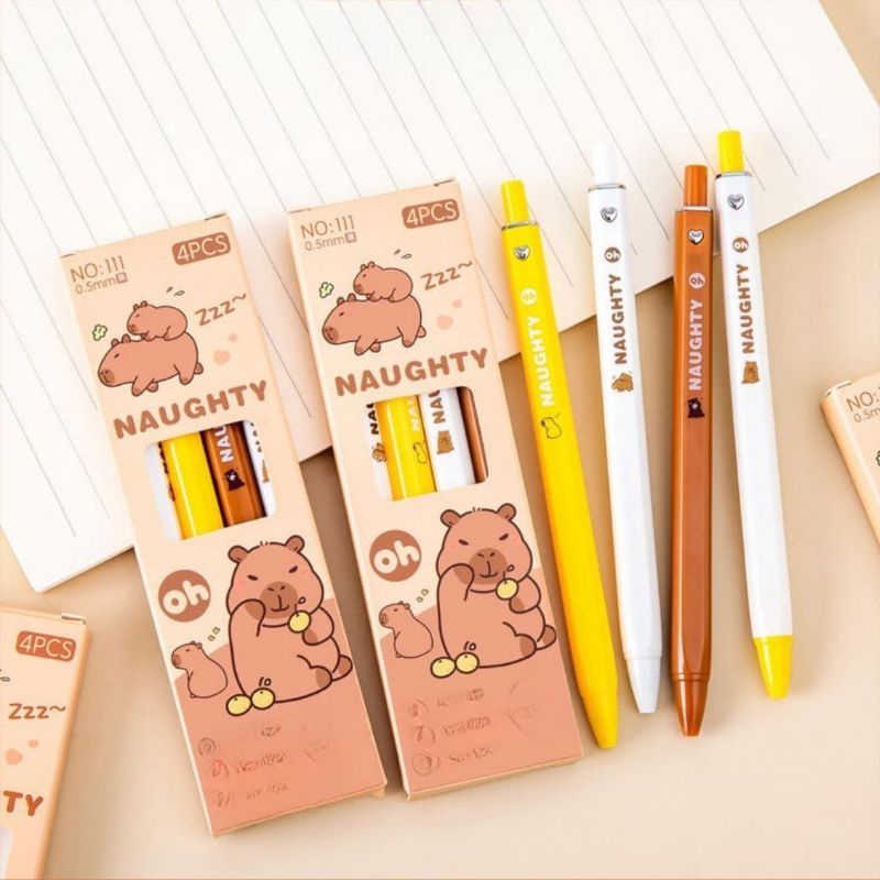 

Pen capybara isi 4 PCS Tinta hitam 0.5mm gelpen pulpen