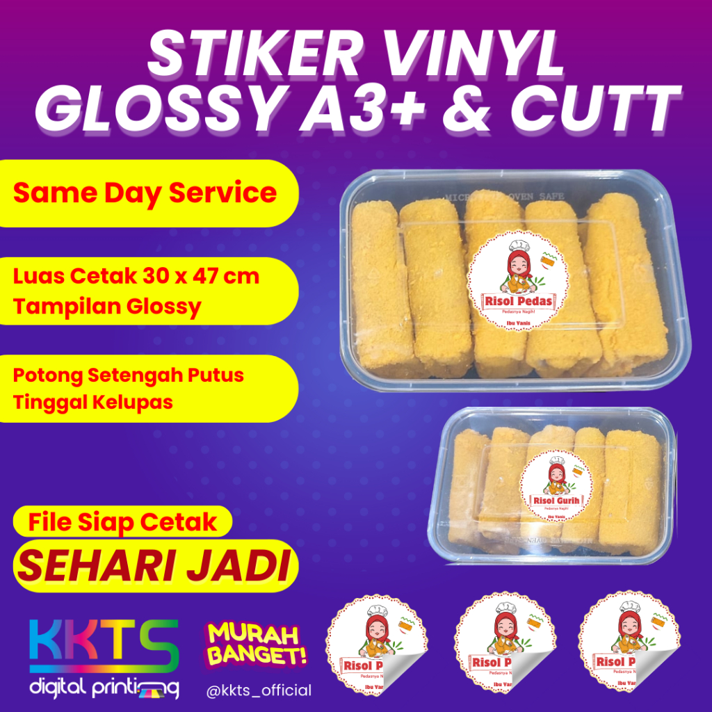 

CETAK DAN CUTTING STIKER A3+ CUSTOM VINYL GLOSSY MURAH | CETAK STIKER LABEL KEMASAN RAMAH UMKM