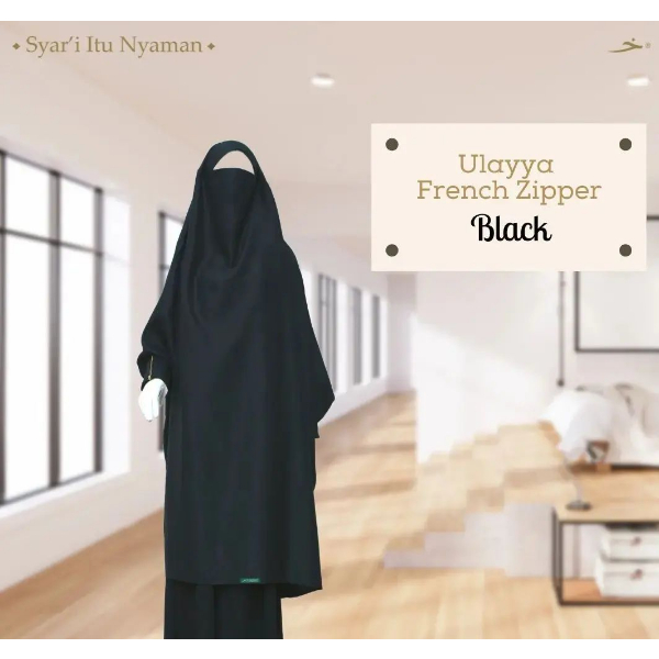 Khadijah Indonesia - Ulayya French Zipper | French Khimar | Manset Zipper | Dilengkapi cadar Tali