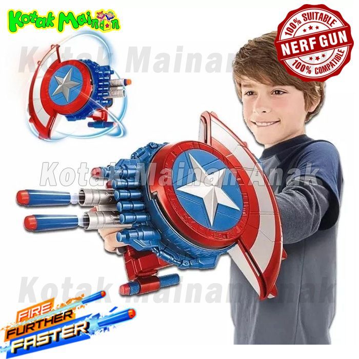 Tameng Captain America Avengers Bisa Tembak Peluru Nerf Gun Blaster