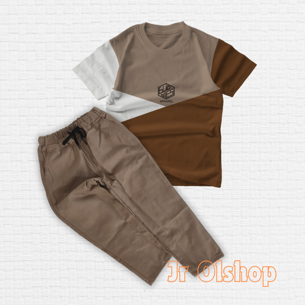 setelan/stelan kaos kombinasi pecah pola terbaru anak cowok laki-laki usia 3-12 tahun