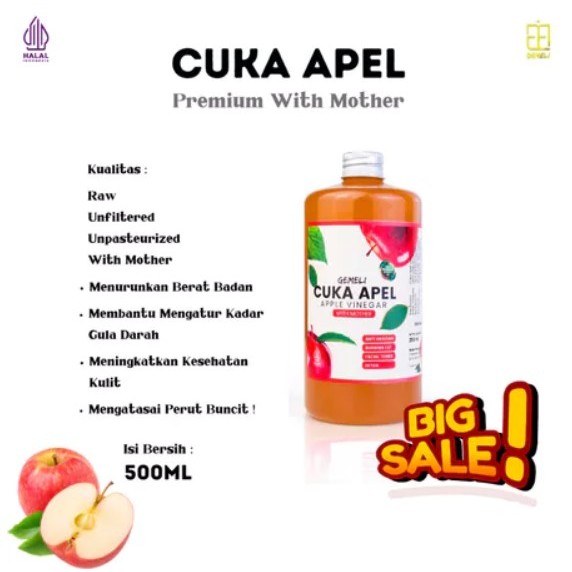

Cuka Apel Gemeli Premium 500ml With Mother