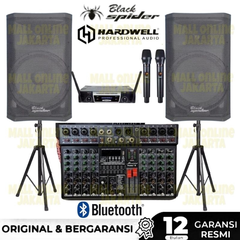 Paket Speaker aktif pasif blackspider 15 inch model huper aktiv pasiv