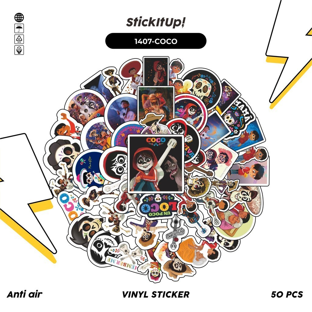 

COD✨ 100 Pcs Stiker Pack Disney Coco Lucu Aesthetic Vynil Waterproof untuk Freebies Sticker Buku Journal Casing HP Laptop