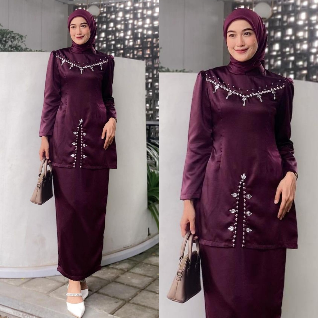 Oneset Fayra Baju Kurung Melayu Malaysia Setelan Wanita Baju Kondangan Kekinian Full Payet