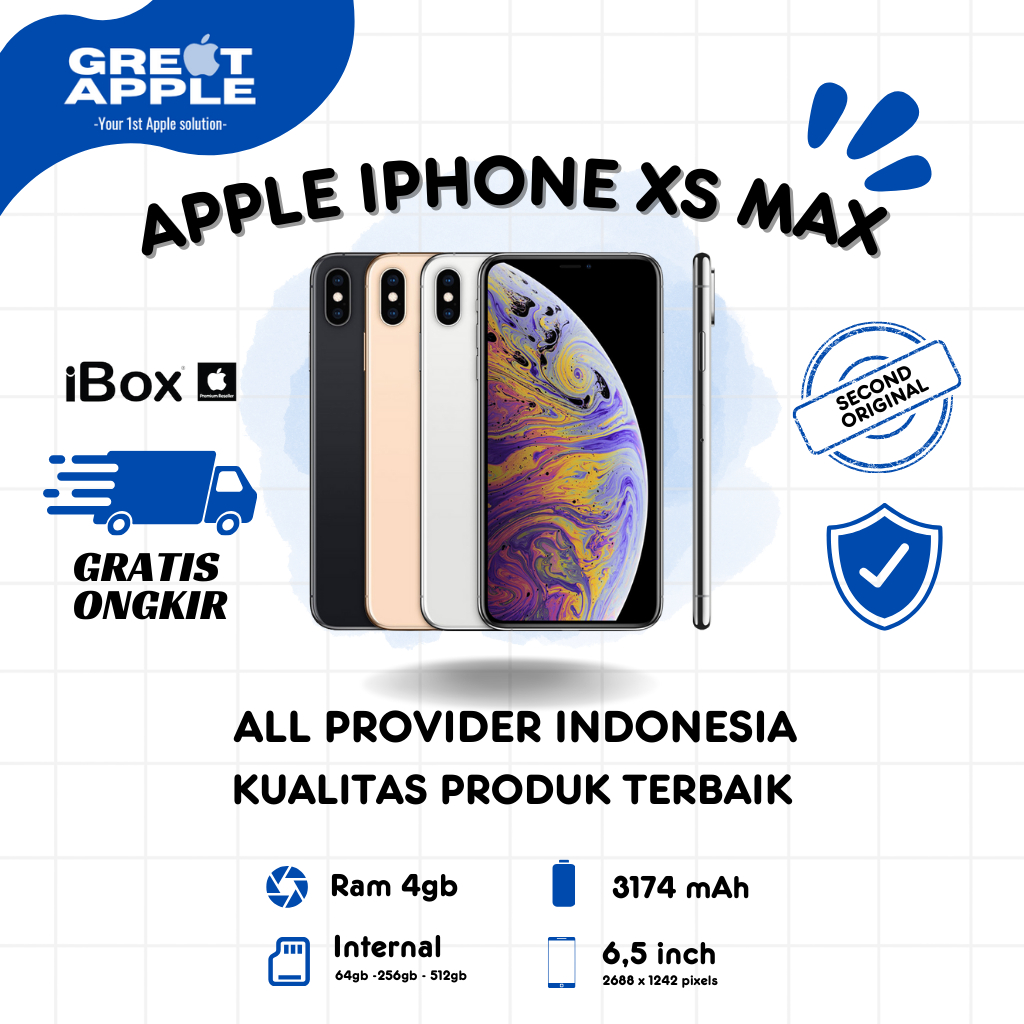 Iphone XS MAX 64GB / 256GB Fullset Bekas Second Resmi Original