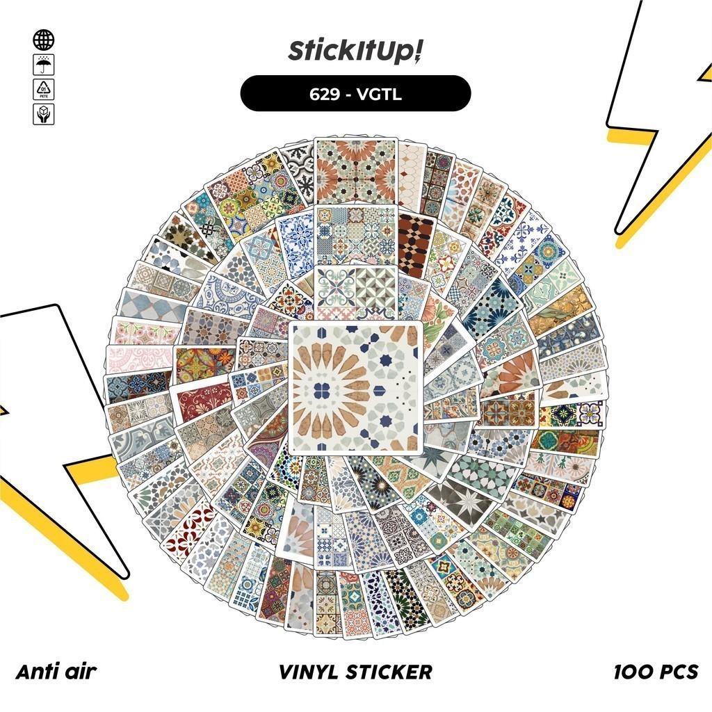 

COD 100 Pcs Stiker Pack Vintage Tile Art Lucu Aesthetic Vynil Waterproof untuk Freebies Sticker Buku Journal Casing HP Laptop