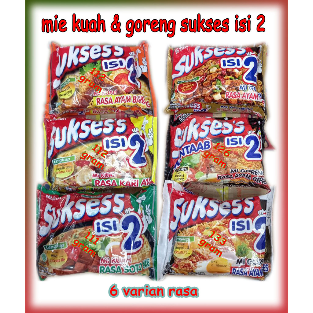 

Mie Suksess Sukses Isi 2 Goreng dan Kuah kemasan 133 gram