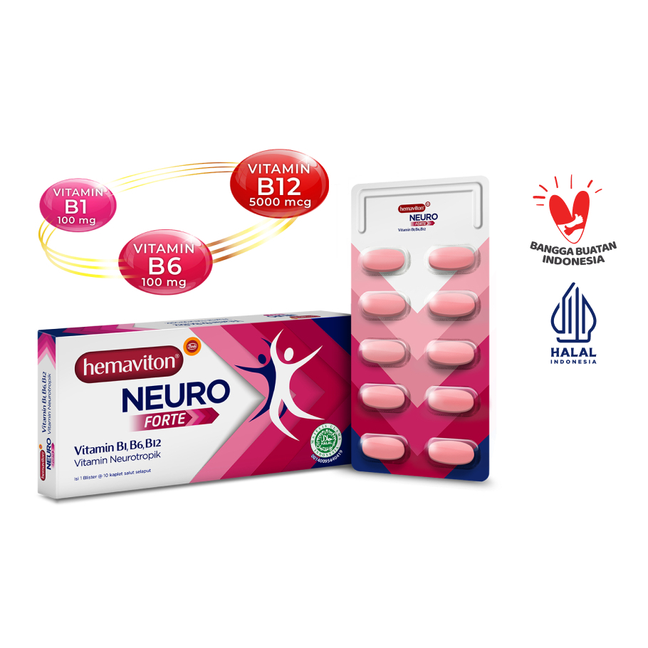 Hemaviton Neuro Forte 10's Kaplet - Vitamin B1 / Vitamin B6 / Vitamin B12 / Obat Kram / Obat Kebas /