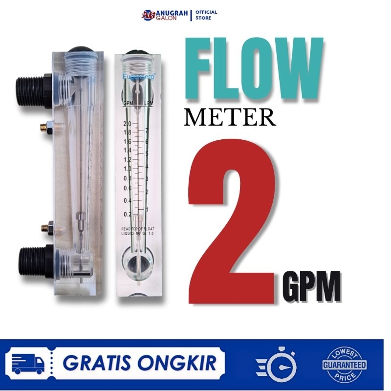 Flow meter 2 Gpm panel RO pendek untuk menghitung debit air - Label