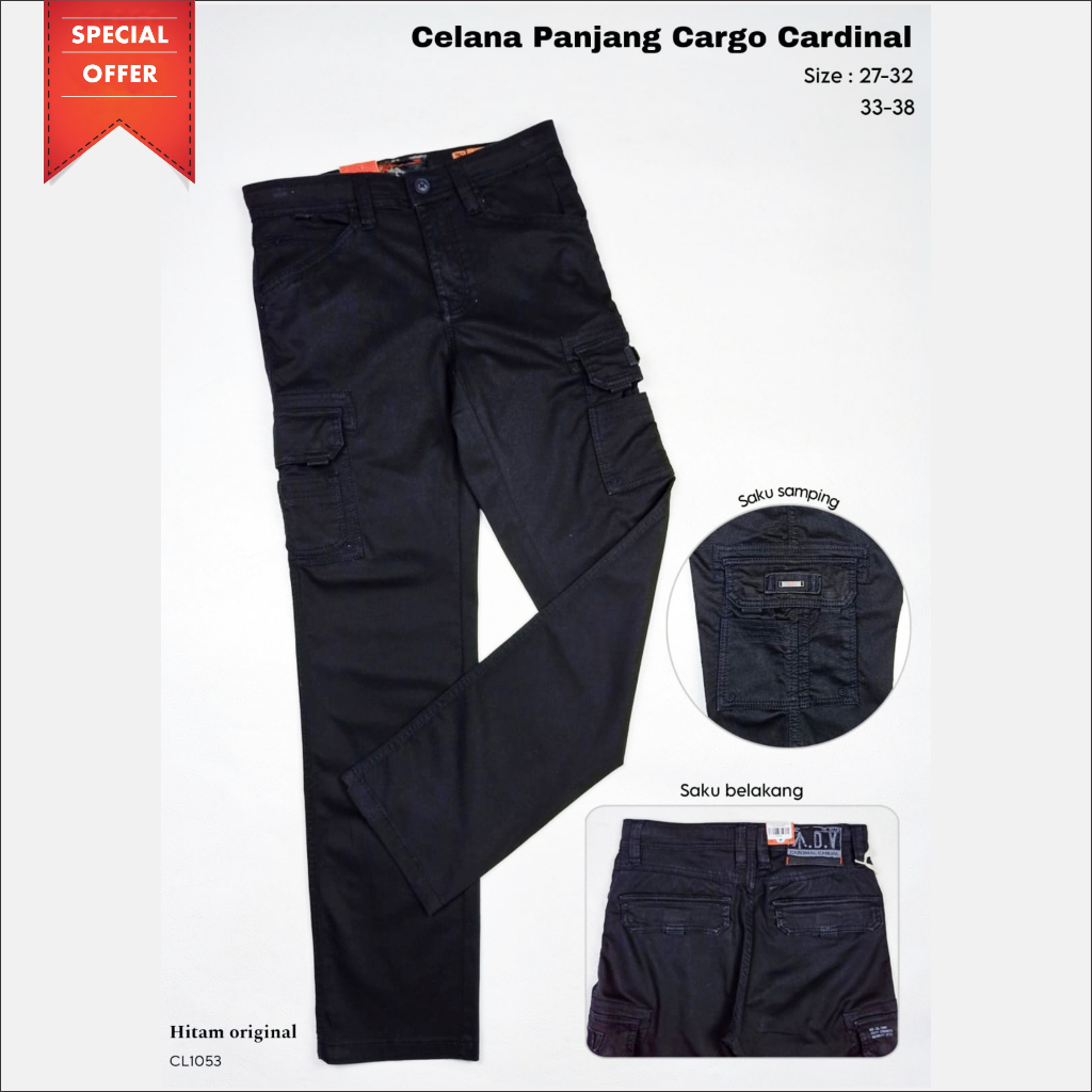 Cardinal Celana Panjang Cargo Hitam Pria Original