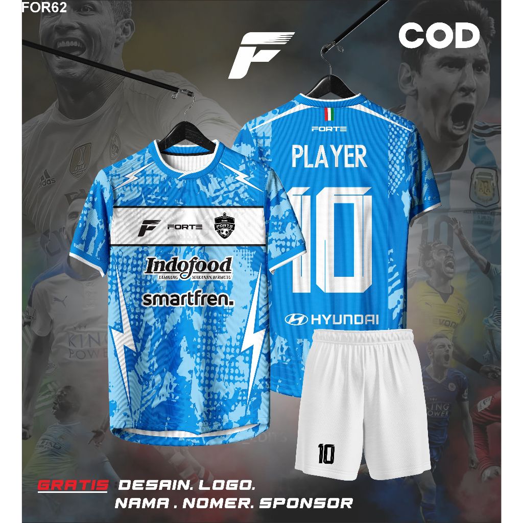 JERSEY FUTSAL CUSTOM FULL PRINTING WARNA BIRU PUTIH GANTI NAMA DAN NOMOR PUNGGUNG KEKINIAN