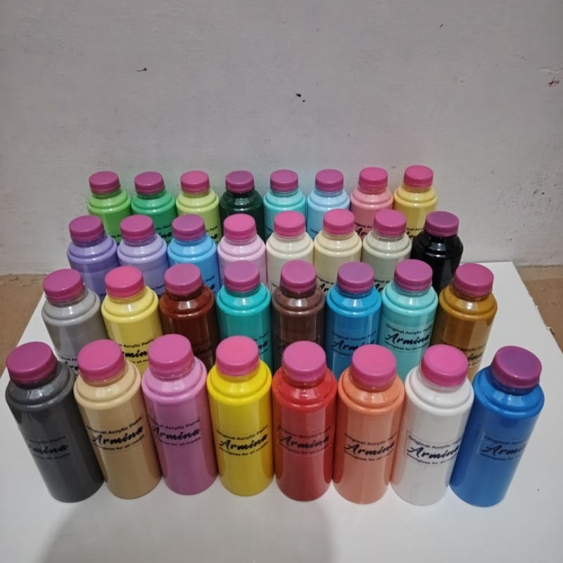 

BASIC PAINT CAT AKRILIK SEMI GLOSS 250GR cet lukis premium satuan murah untuk lukis kanvas dasar mural tembok kayu clay plastikgypsum pot sepatu mewarnai styrofoam dll waterbase - armina art