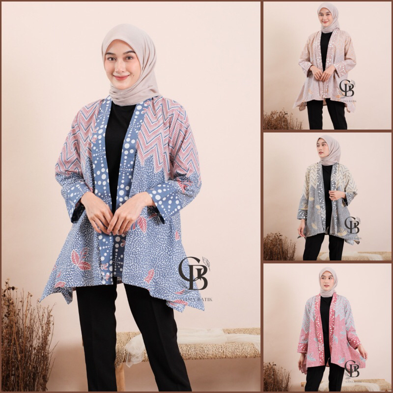 TAMPIL MODIS  Blazer Batik Atasan Batik Wanita Outer Batik Modern Kembang Abstrak TAMPIL MODIS 