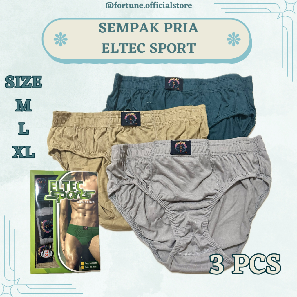 Celana Dalam Pria Katun Eltec Sport 3 Pcs / Sempak Dewasa / Sempqk / Cd Anak Remaja Premium M L XL