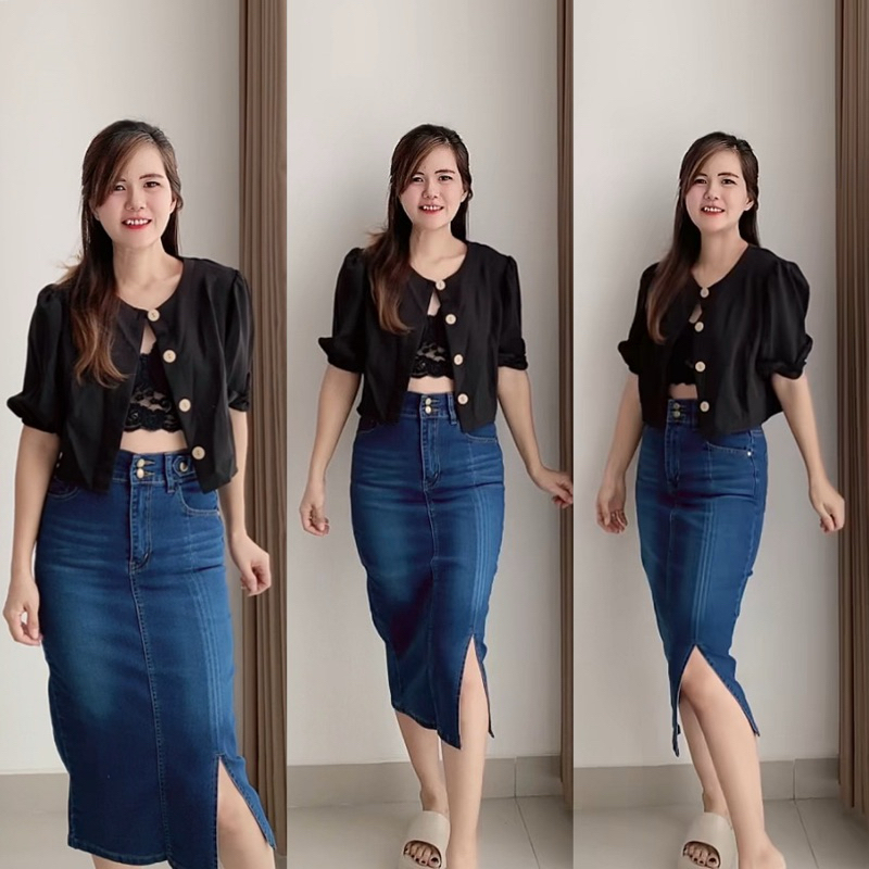 READY STOCK ‼️ Code BK101 // Blouse Crop Lengan Balon Import Bangkok