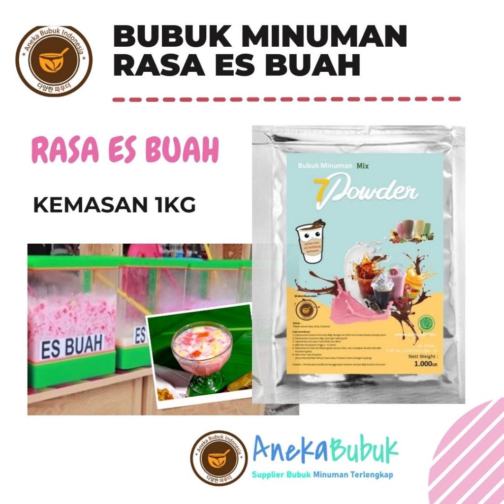 

Bubuk Minuman rasa ES BUAH 1kg Untuk Minuman Akuarium dan Minuman Kekinian