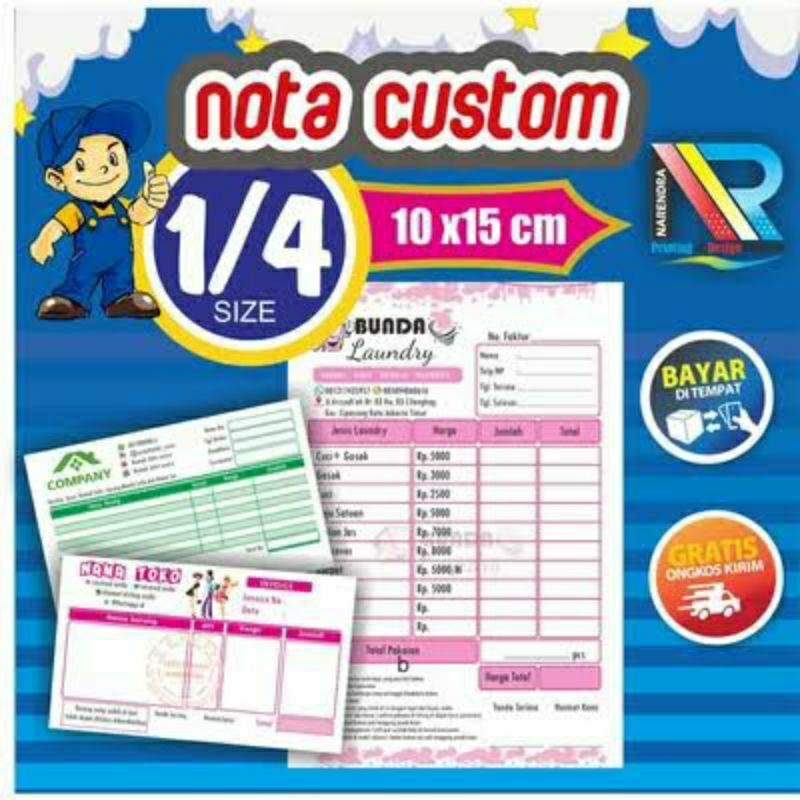 

PROMO cetak nota custom murah 2 play ukuran sedang 1/4 Folio isi 50 sheet