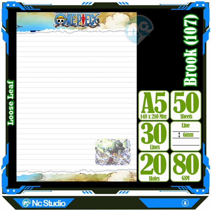 

Loose leaf Kertas binder A5 Isi 50 Lembar Polos karakter Brook Brok One Piece Anime Kartun Buku Refil isi ulang Repil Vol-9