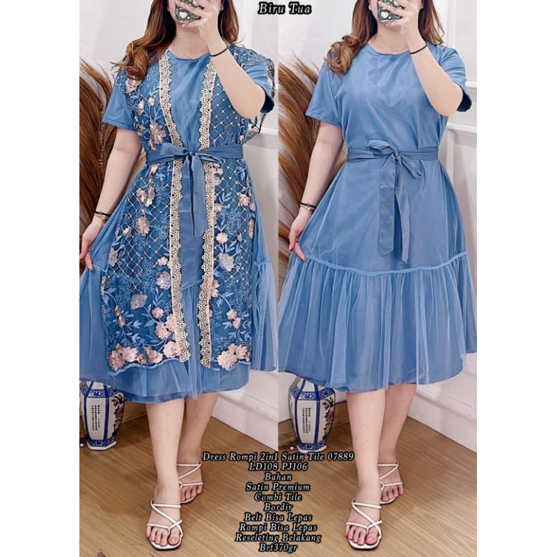 dress rompi satin tile bordir