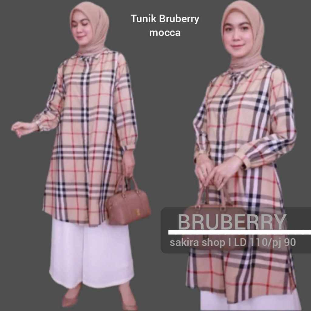 BARU Tunik Bruberry 2024 kekinian viral jumbo lengan panjang/ tunik kotak kotak Bruberry// tunik mot
