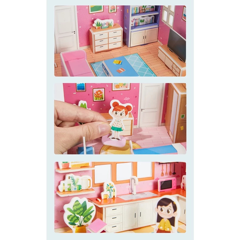 DIY 3D Puzzle Mainan Rumah Rumahan Mainan Edukasi Anak Aktivitas Anak Merakit Puzzle