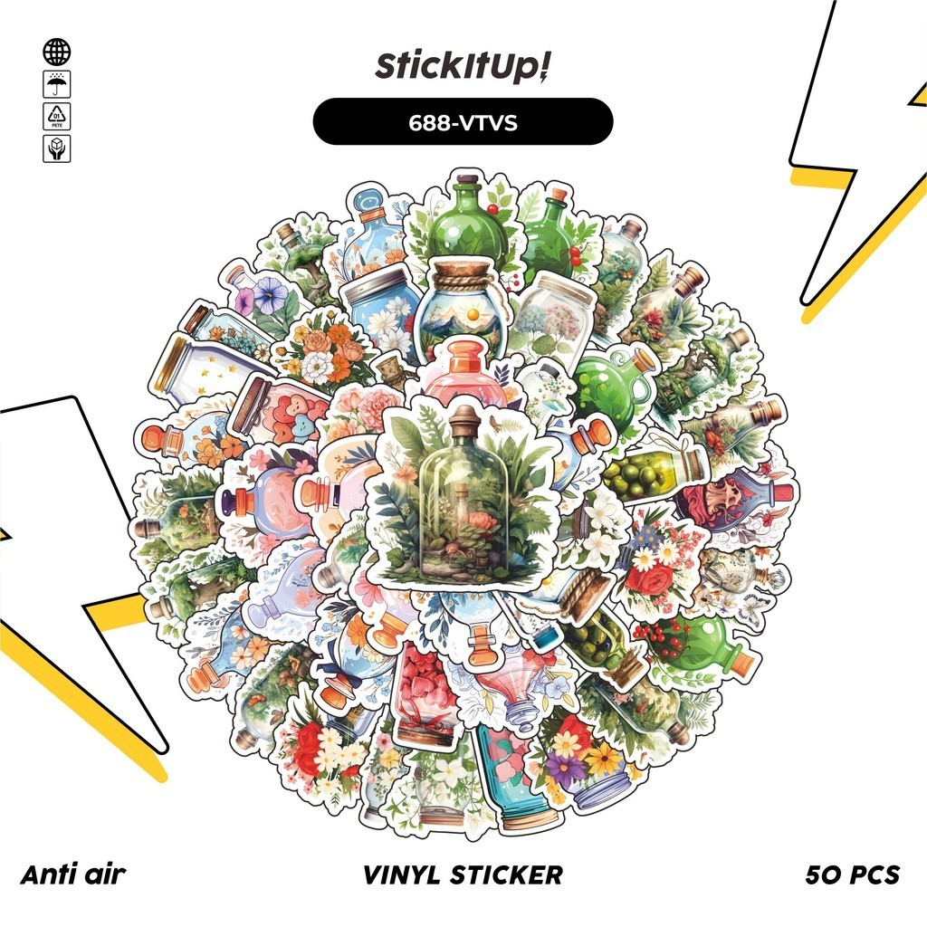 

COD✨ 100 Pcs Stiker Pack Vintage Vase & Magic Bottle Lucu Aesthetic Vynil Waterproof untuk Freebies Sticker Buku Journal Casing HP Laptop