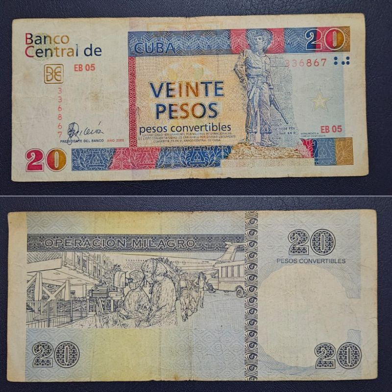 uang Negara Cuba nominal 20 Pesos Convertables 2007 Kondisi AXF Dijamin Original 100%