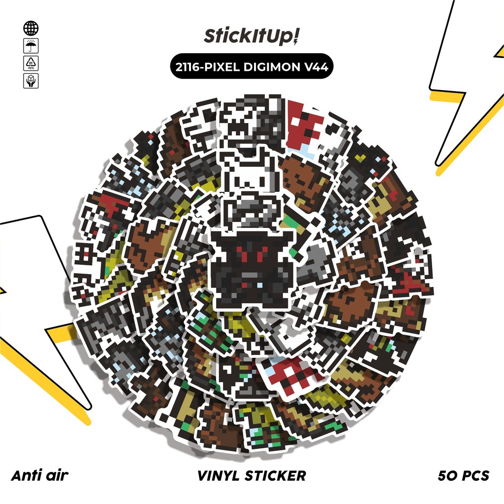 

COD✨ 50 Pcs Stiker Pack PIXEL DIGIMON V44 Lucu Aesthetic Vynil Waterproof untuk Freebies Sticker Buku Journal Casing HP Laptop