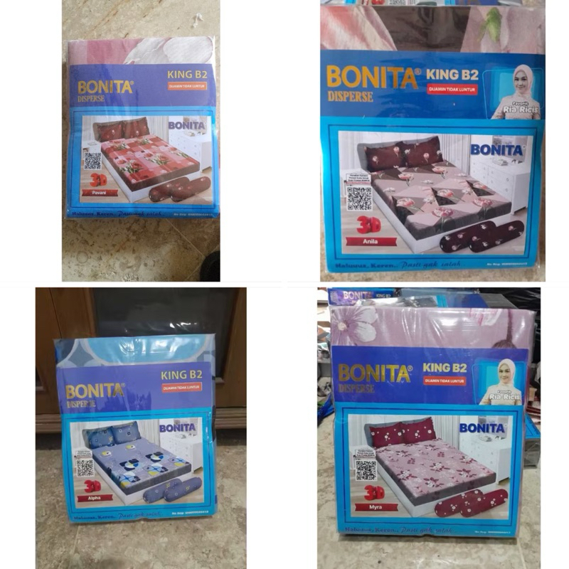 Sprei 3D Motif Bonita Terbaru Bantal 2 green tulip emillia  thalia doraemon malvino butterfly